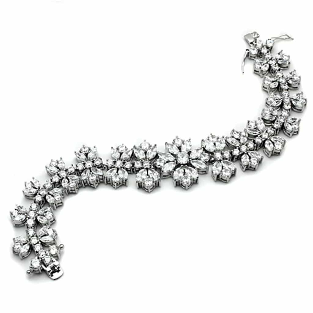 Brass Silver CZ Flower Cluster Statement Jewelry Set view 3