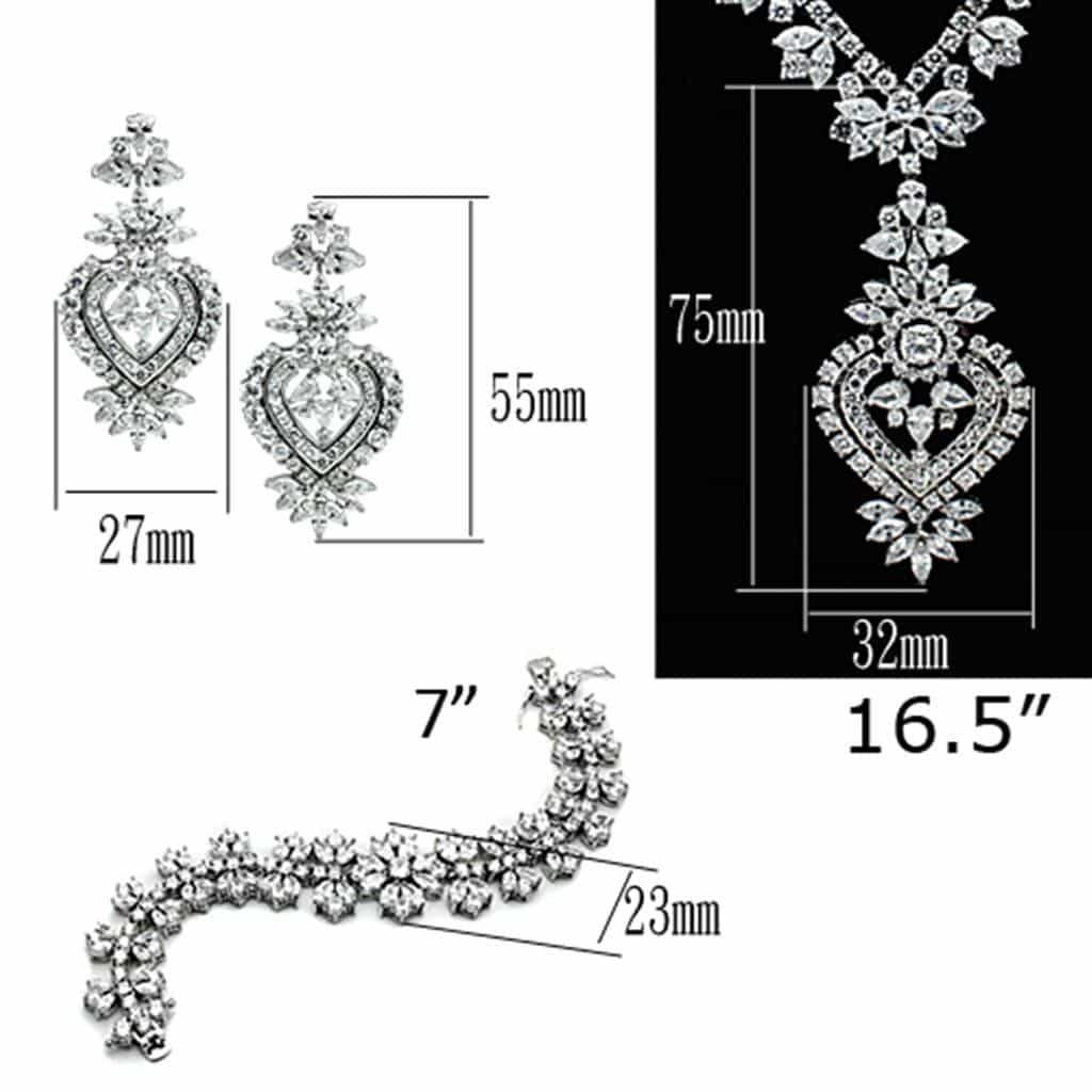 Brass Silver CZ Flower Cluster Statement Jewelry Set view 5