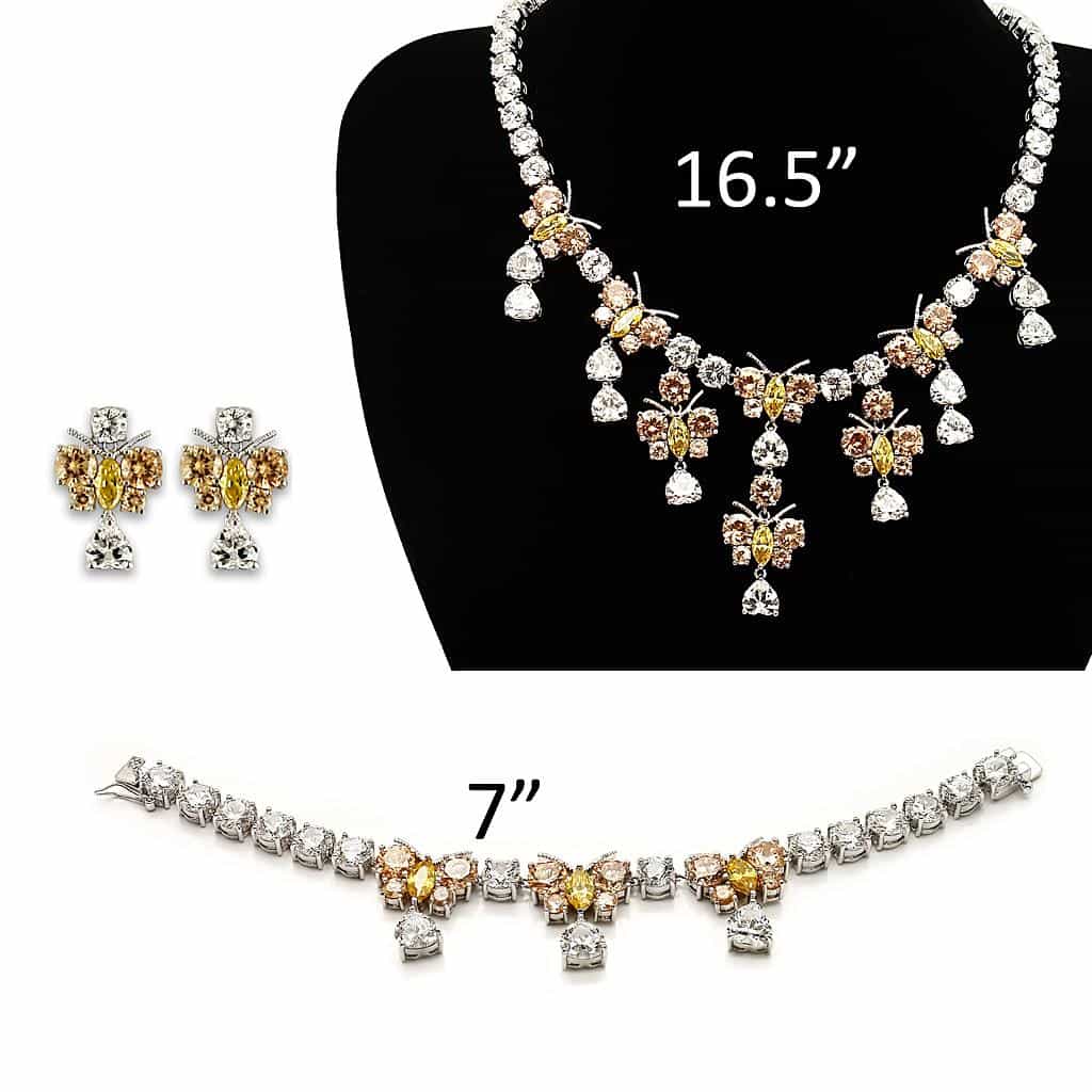 Brass Two Tone Gold CZ Pear Drop Statement Jewelry Set view 2
