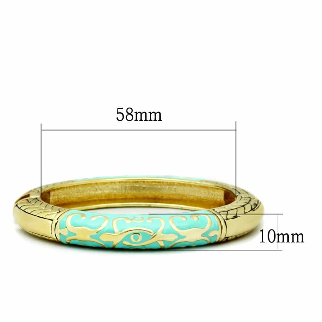 Brass Gold Turquoise Enamel Scroll Vine Hinged Bangle Bracelet view 2