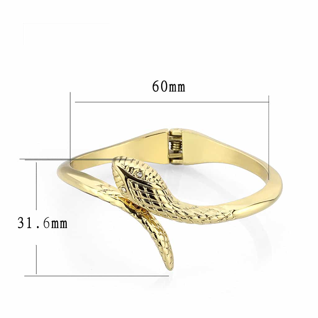 Stainless Steel Gold Polished Snake Wrap Hinged Bangle Bracelet view 2