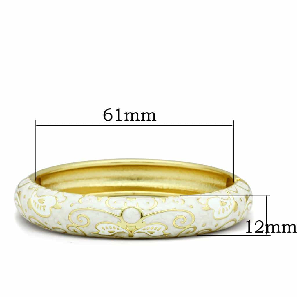 Brass Gold White Enamel Scroll Vine Pearl Hinged Bangle Bracelet view 2