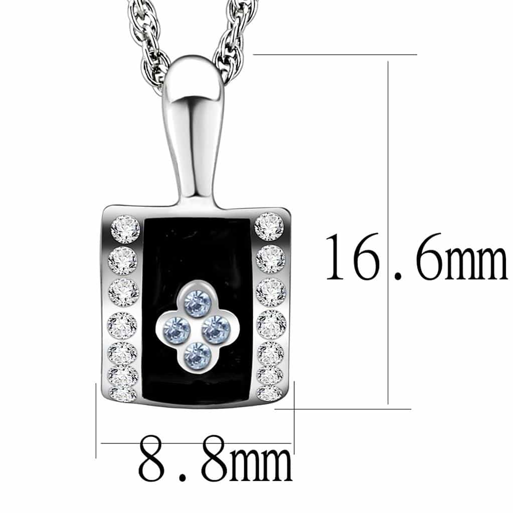 Brass Silver Black Onyx CZ Square Pendant Necklace view 2
