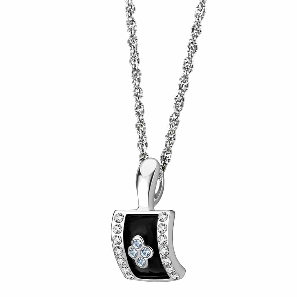 Brass Silver Black Onyx CZ Square Pendant Necklace view 3
