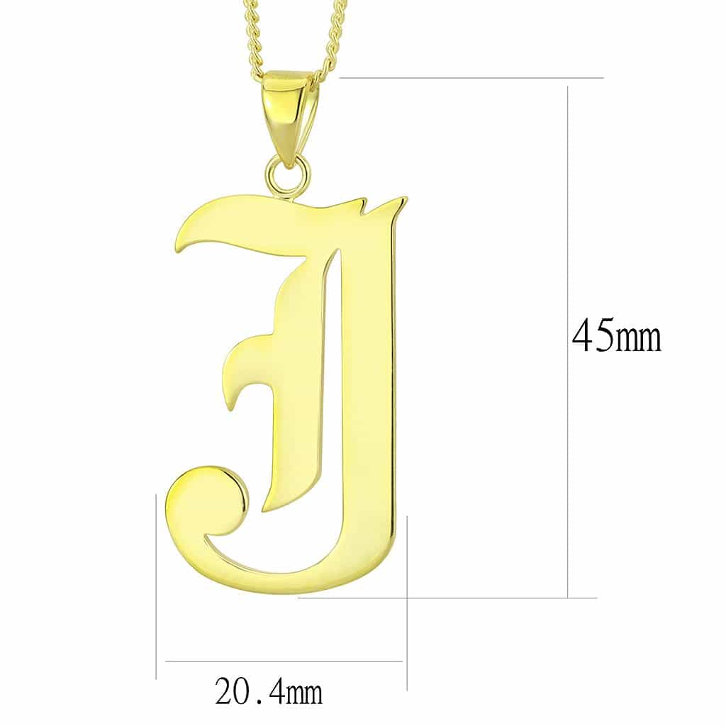 Brass Gold Gothic Letter J Initial Pendant Necklace view 2