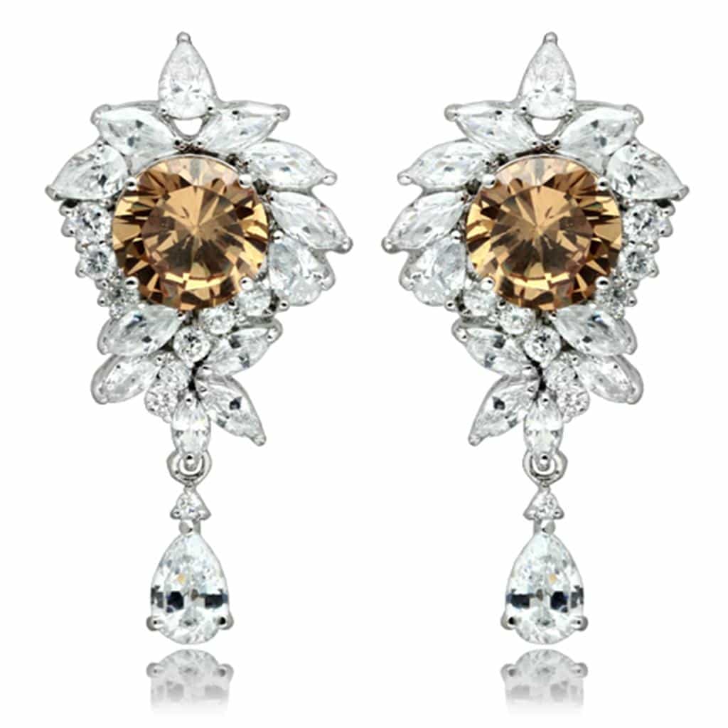 Brass Champagne CZ Teardrop Statement Jewelry Set view 2