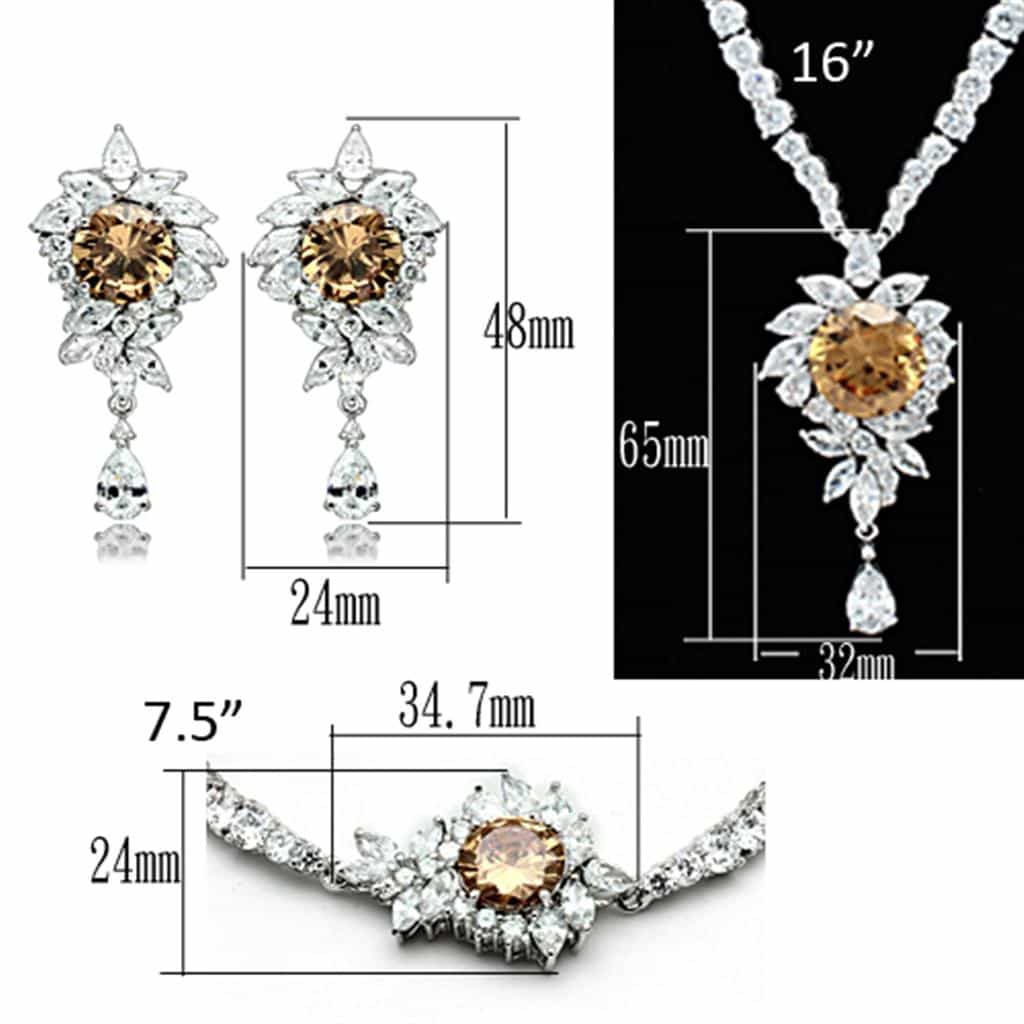 Brass Champagne CZ Teardrop Statement Jewelry Set view 5