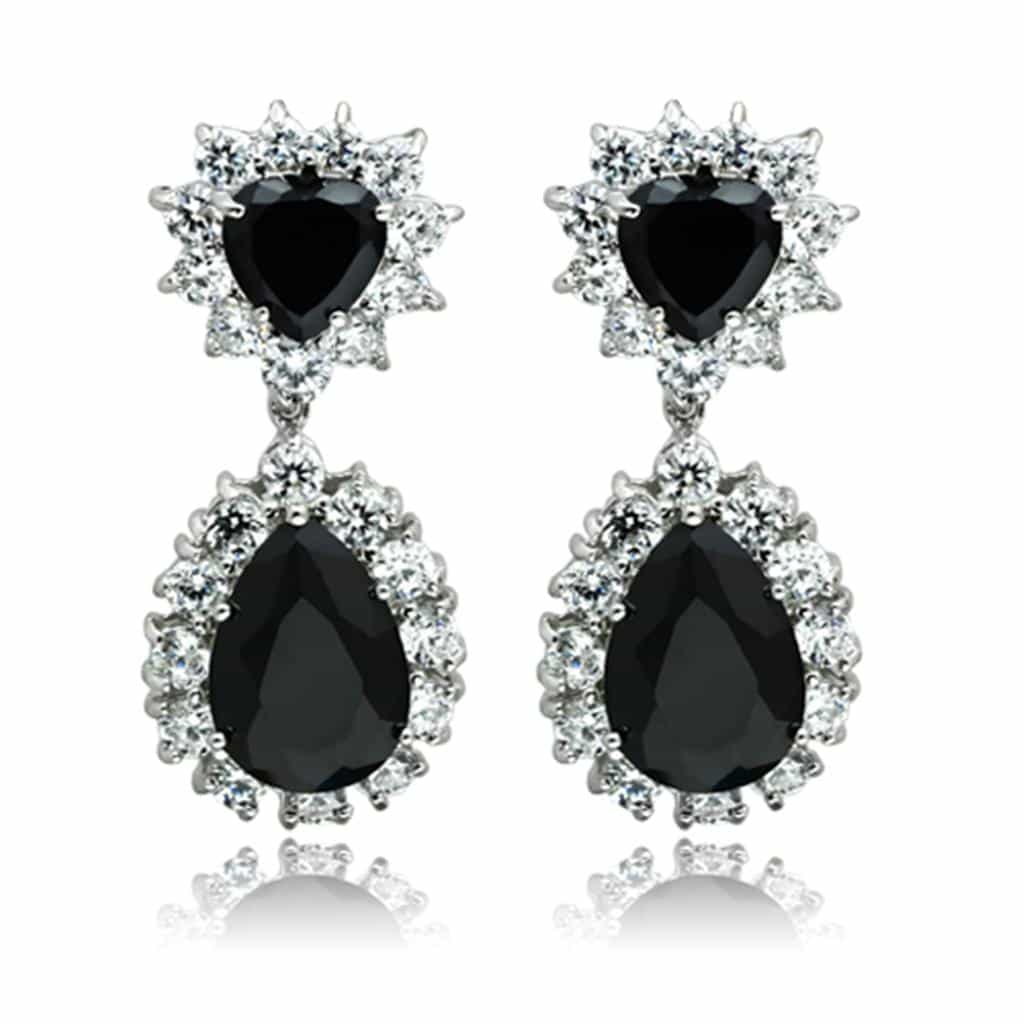 Brass Grey Black CZ Pear Drop Statement Jewelry Set view 2