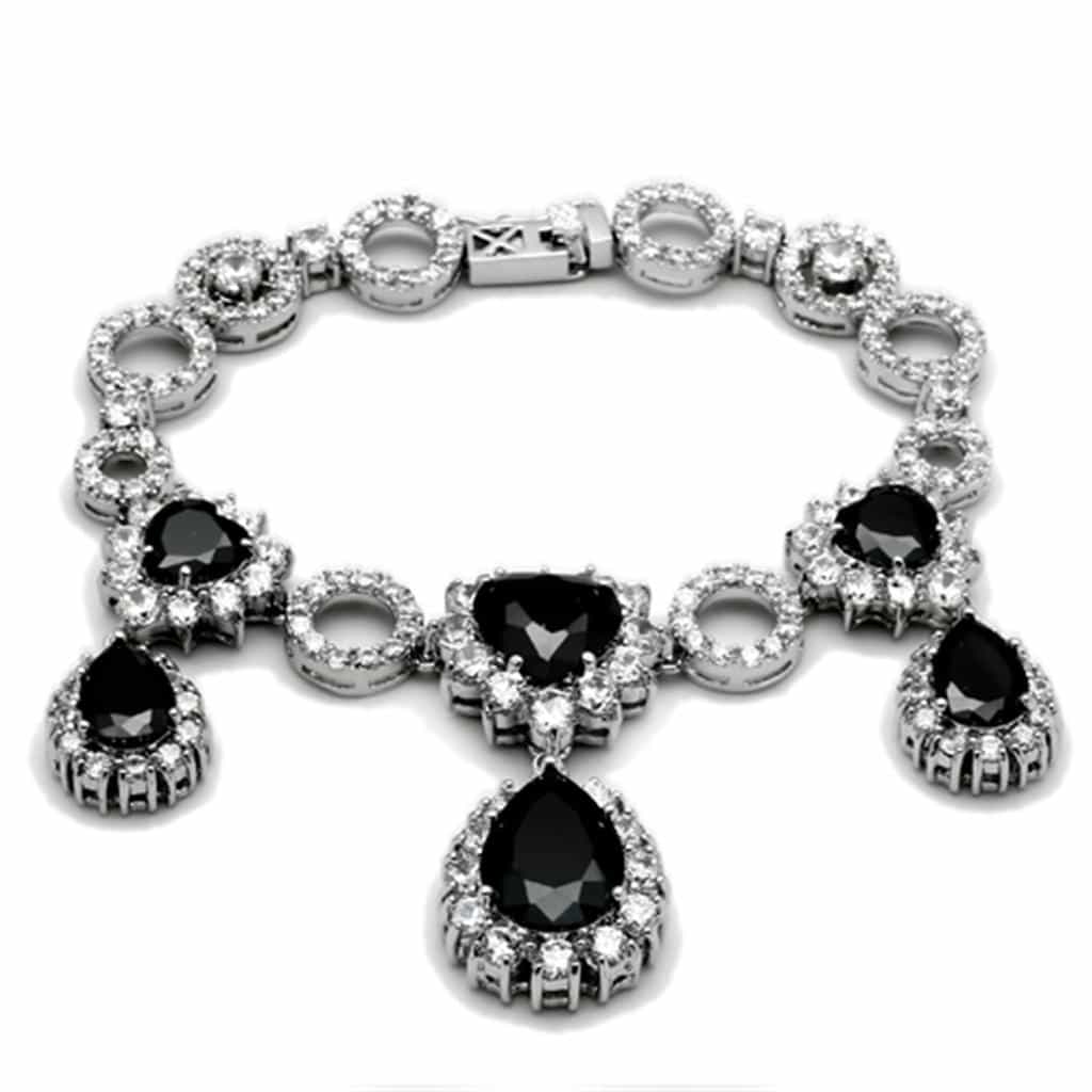 Brass Grey Black CZ Pear Drop Statement Jewelry Set view 3