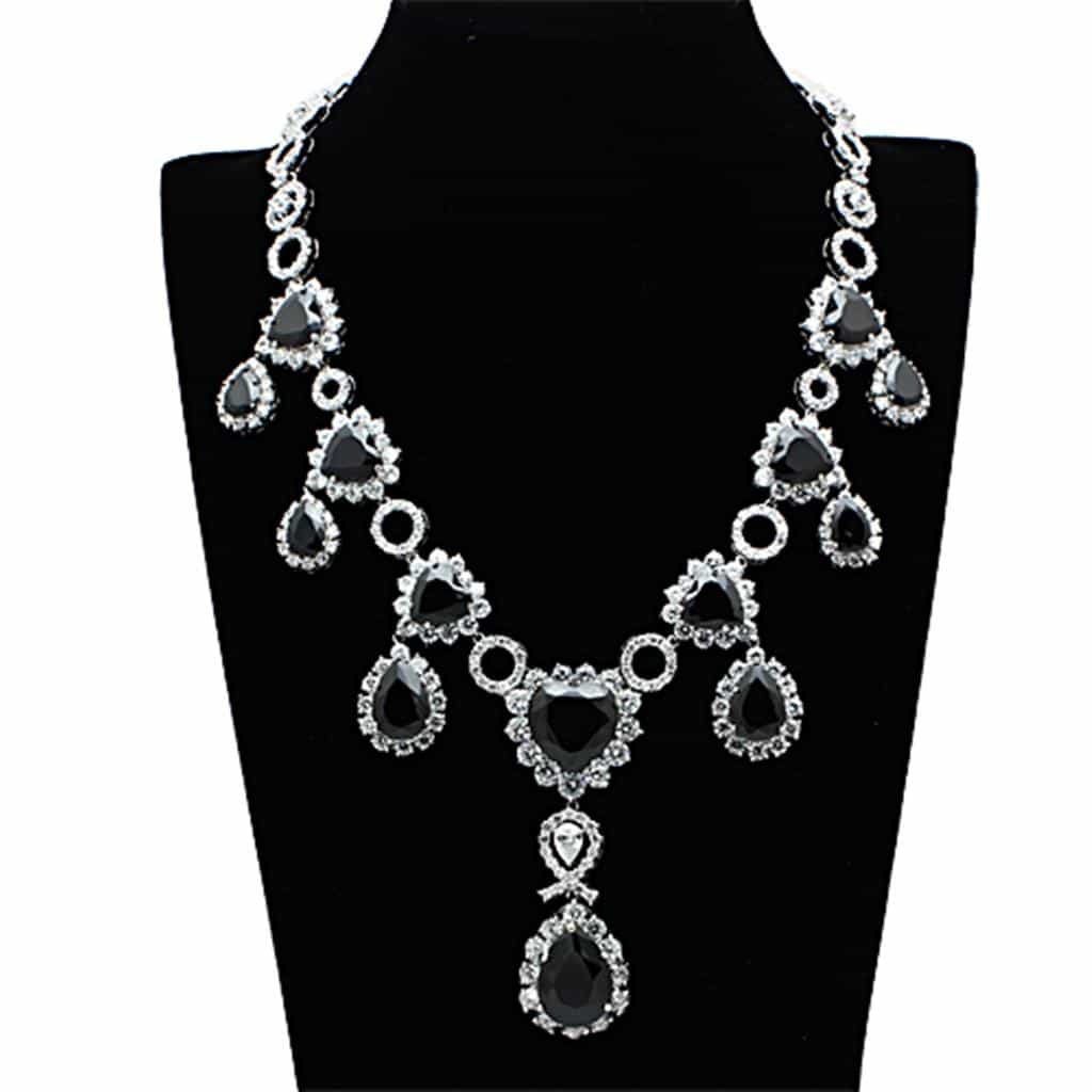 Brass Grey Black CZ Pear Drop Statement Jewelry Set view 4