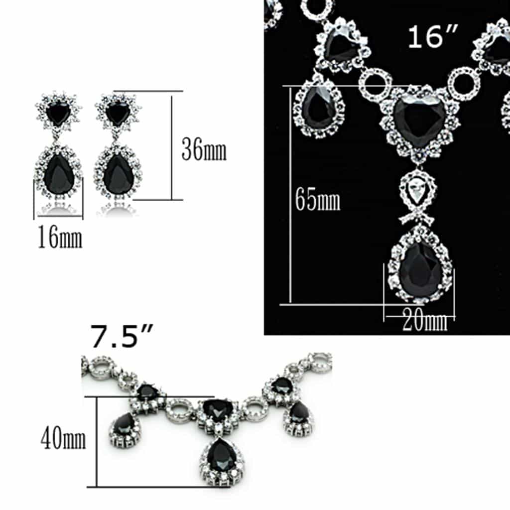 Brass Grey Black CZ Pear Drop Statement Jewelry Set view 5