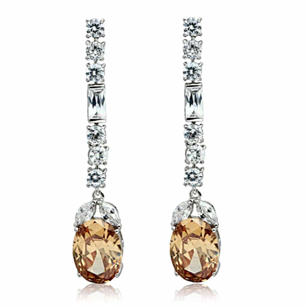 Brass Champagne CZ Oval Marquise Statement Jewelry Set view 2