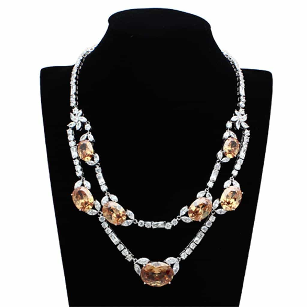 Brass Champagne CZ Oval Marquise Statement Jewelry Set view 4