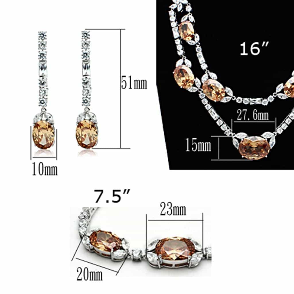 Brass Champagne CZ Oval Marquise Statement Jewelry Set view 5