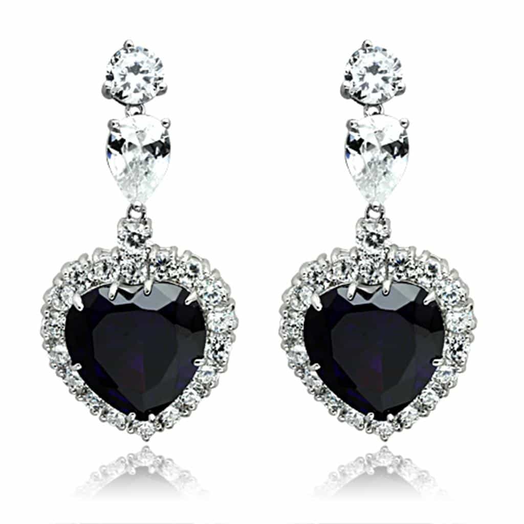 Brass Dark Grey CZ Heart Pendant Statement Jewelry Set Pendant view 2