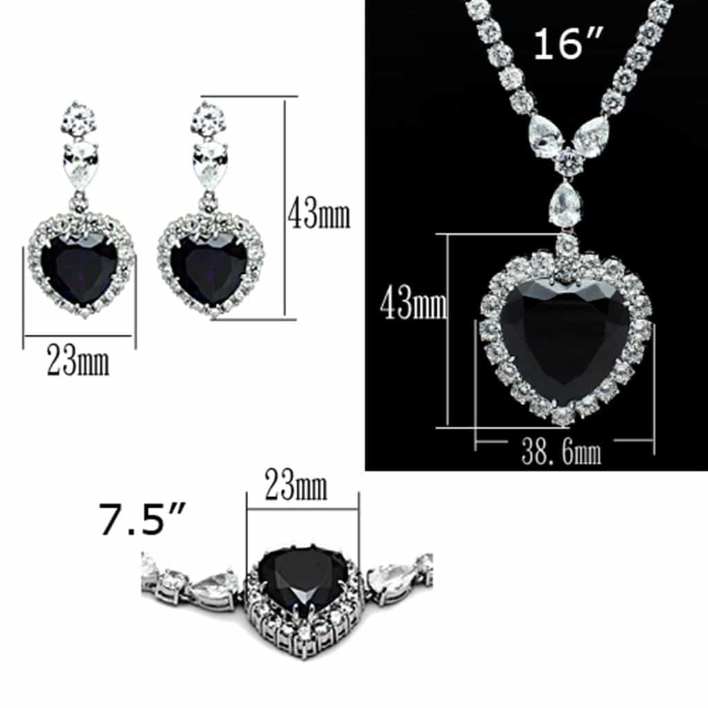Brass Dark Grey CZ Heart Pendant Statement Jewelry Set Pendant view 5