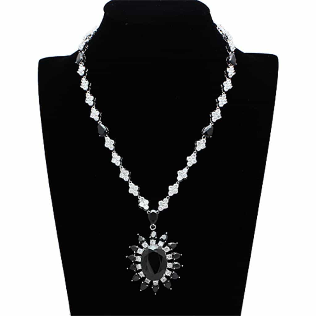 Brass Black CZ Sunburst Pendant Statement Jewelry Set Pendant view 4