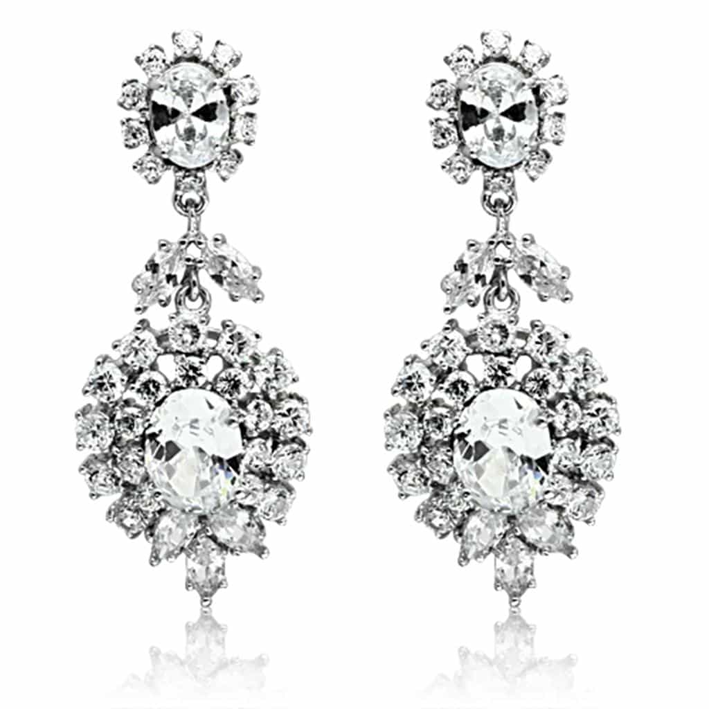 Brass Silver CZ Cluster Cascade Statement Jewelry Set view 2