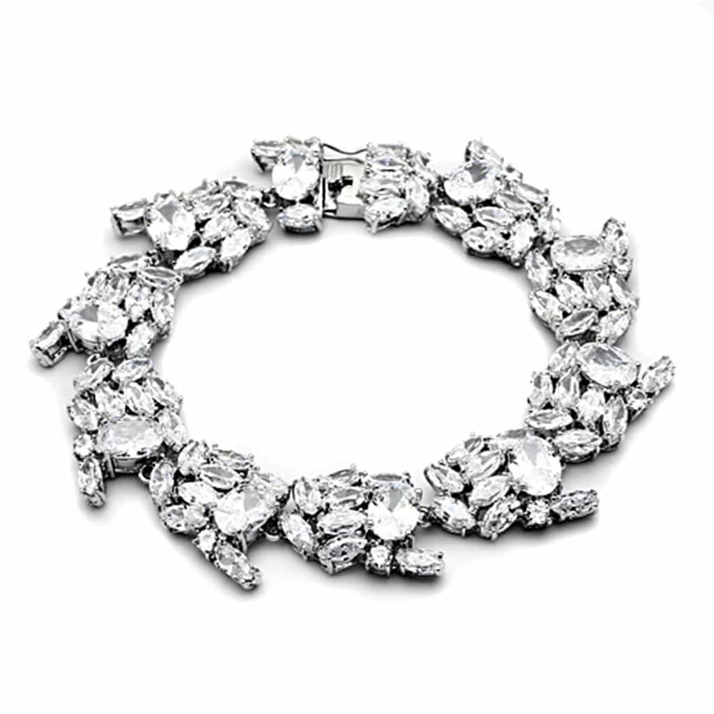 Brass Silver CZ Cluster Cascade Statement Jewelry Set view 3