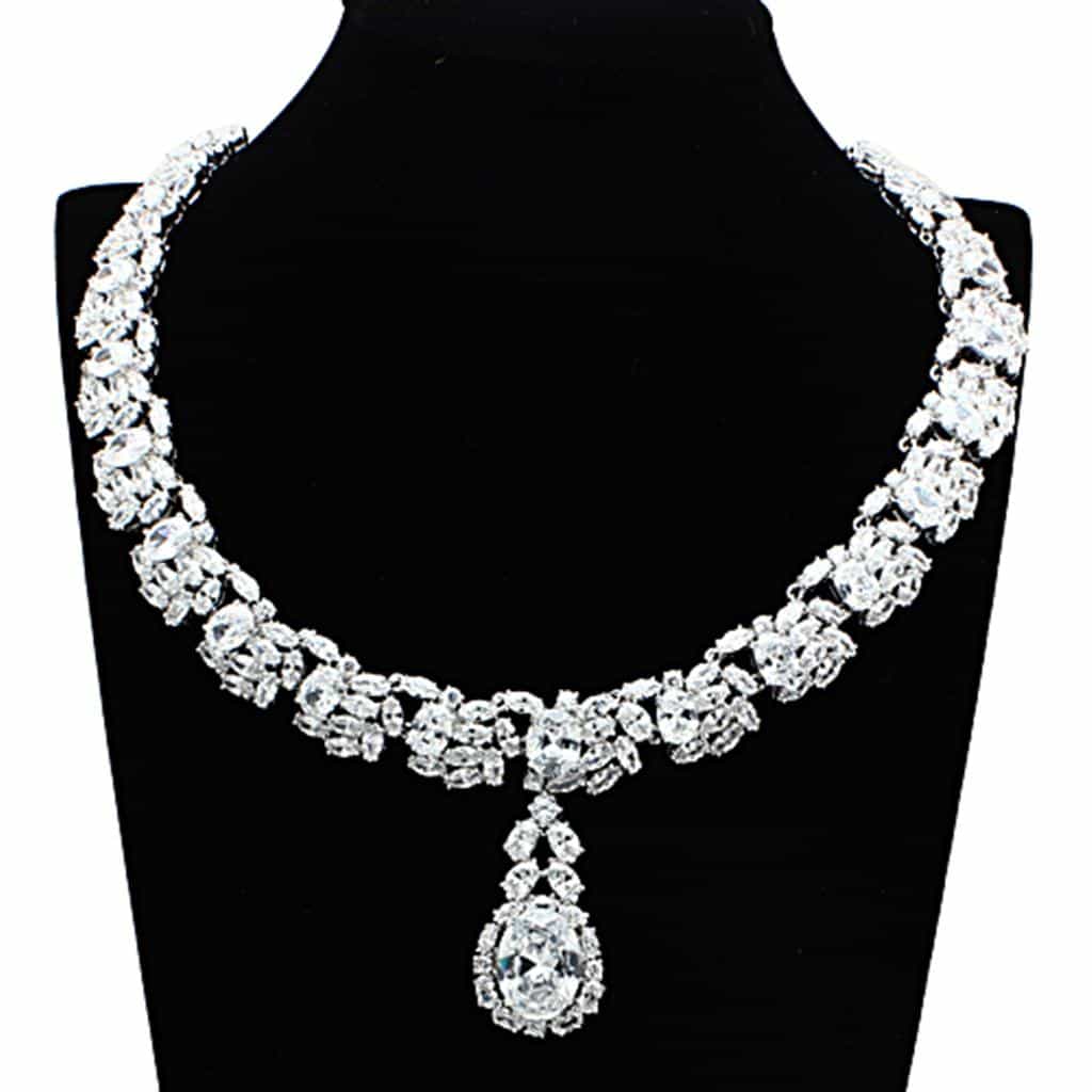 Brass Silver CZ Cluster Cascade Statement Jewelry Set view 4