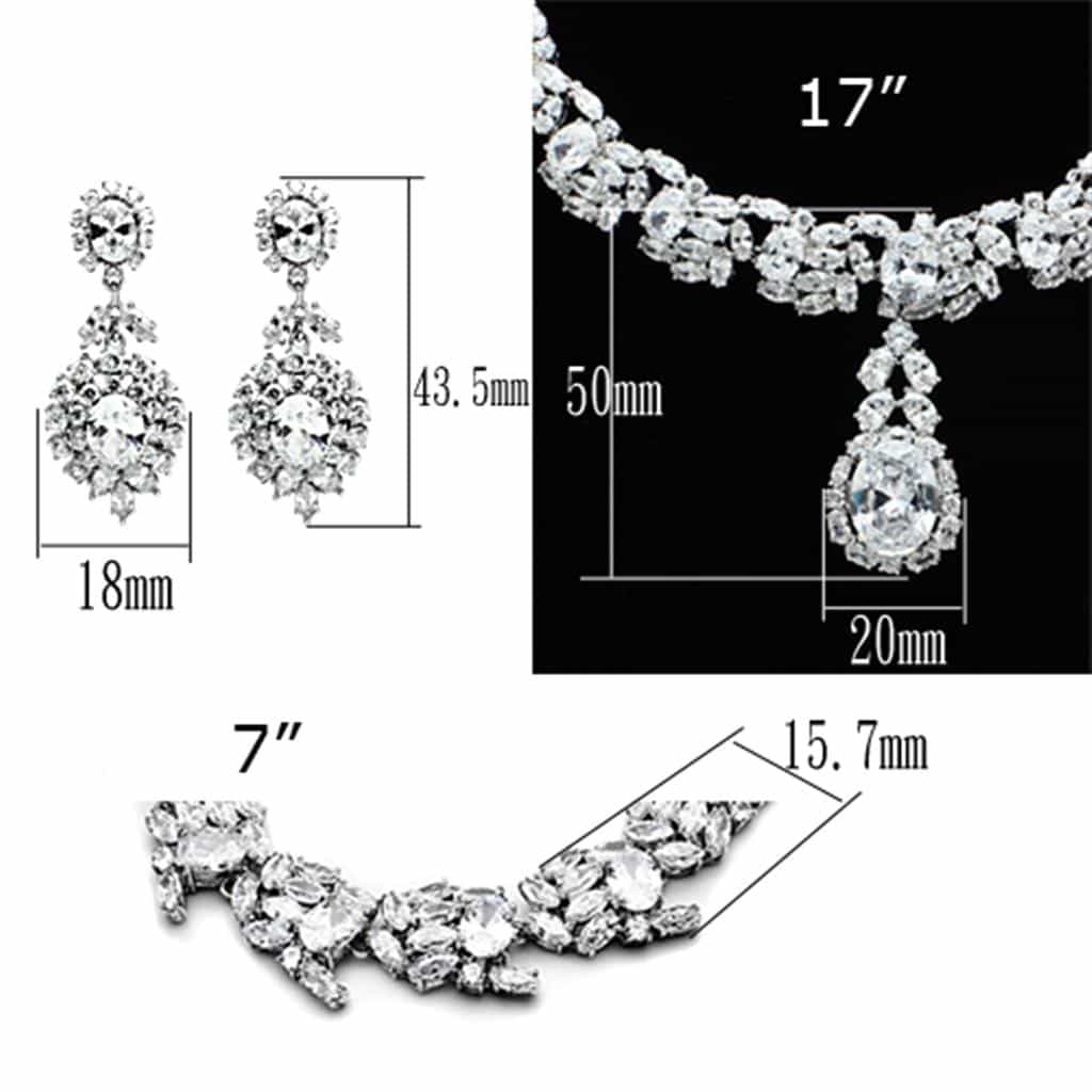 Brass Silver CZ Cluster Cascade Statement Jewelry Set view 5