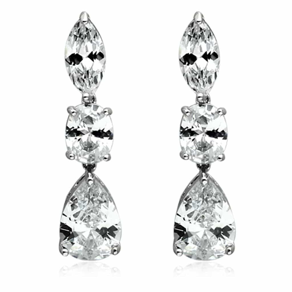 Brass Silver CZ Pear Drop Statement Jewelry Set view 2