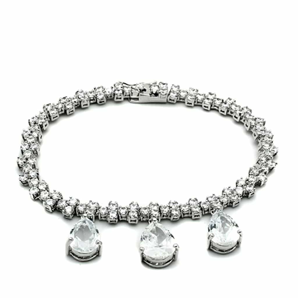 Brass Silver CZ Pear Drop Statement Jewelry Set view 3