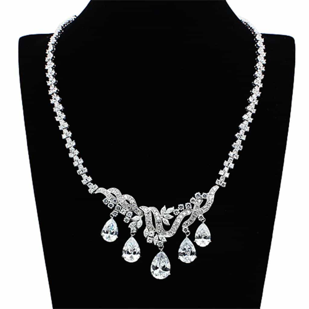 Brass Silver CZ Pear Drop Statement Jewelry Set view 4