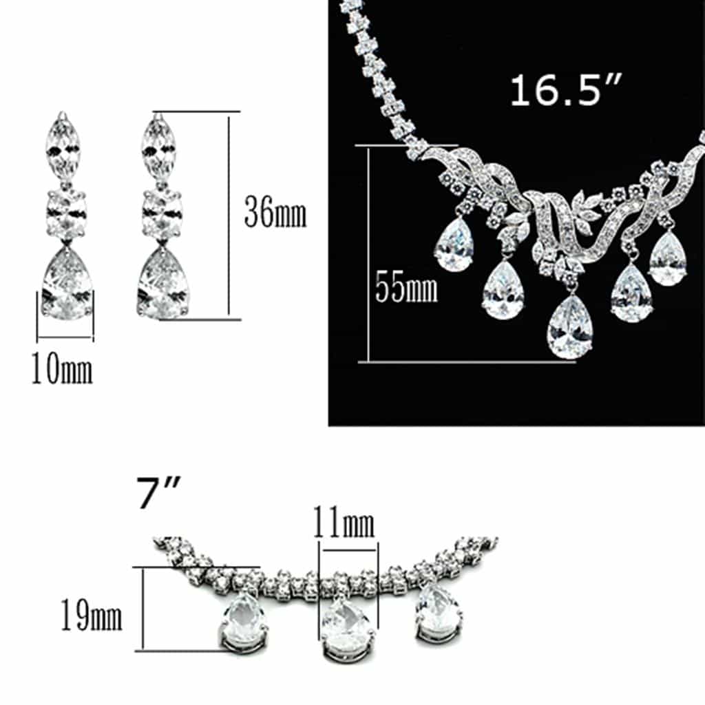 Brass Silver CZ Pear Drop Statement Jewelry Set view 5