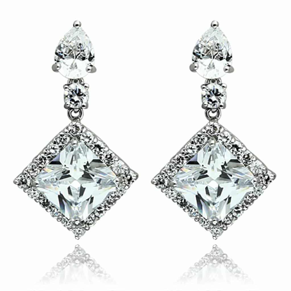 Brass Silver CZ Square Princess Cut Statement Jewelry Set view 2