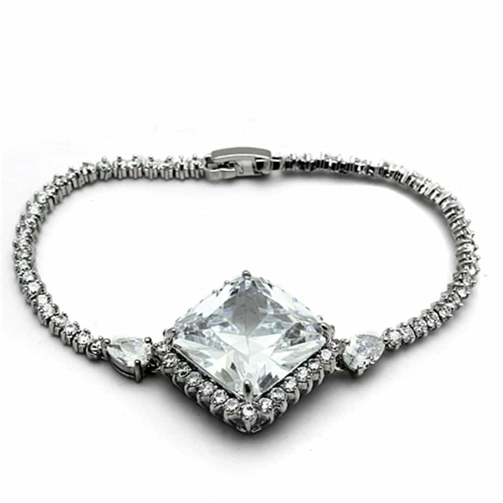 Brass Silver CZ Square Princess Cut Statement Jewelry Set view 3