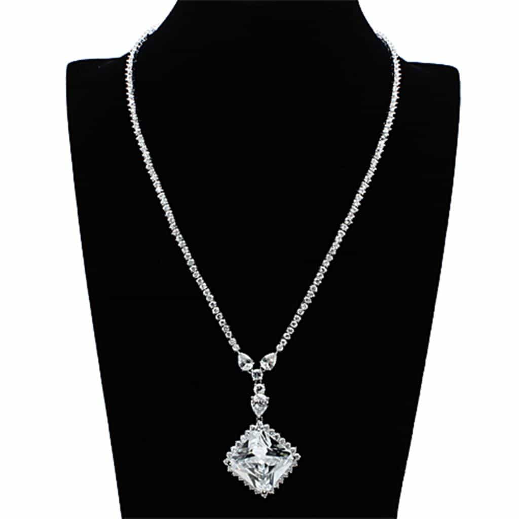 Brass Silver CZ Square Princess Cut Statement Jewelry Set view 4