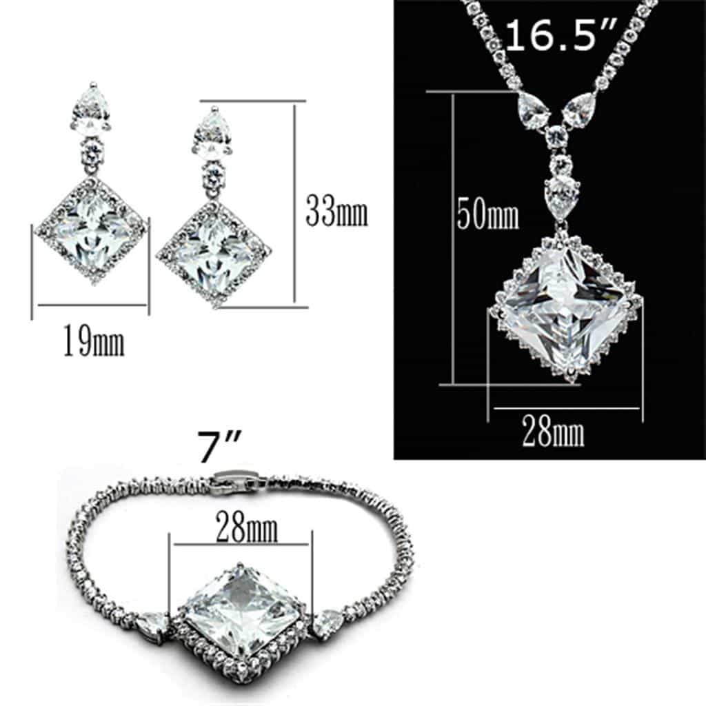 Brass Silver CZ Square Princess Cut Statement Jewelry Set view 5
