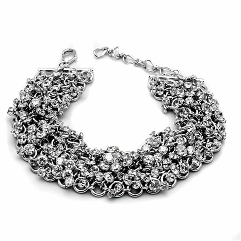 Brass Silver CZ Round Cluster Statement Jewelry Set view 3