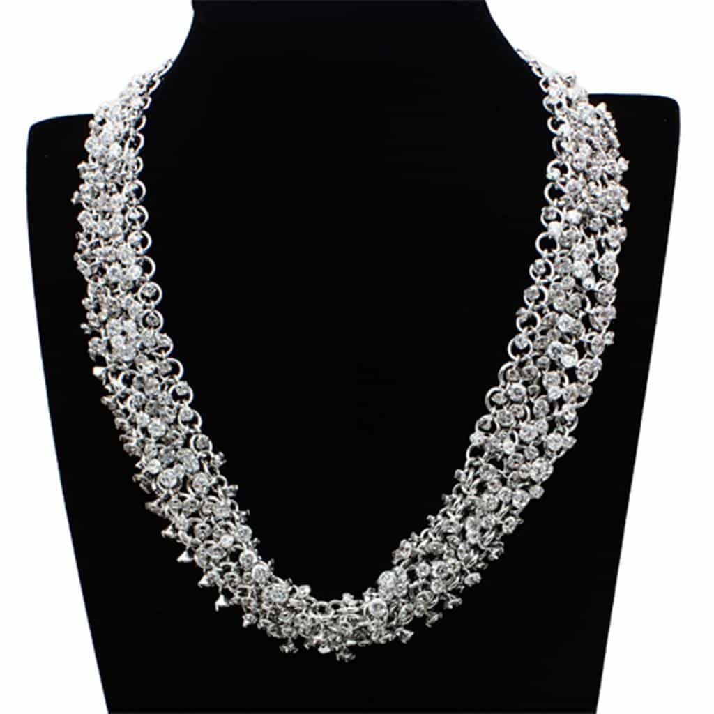 Brass Silver CZ Round Cluster Statement Jewelry Set view 4