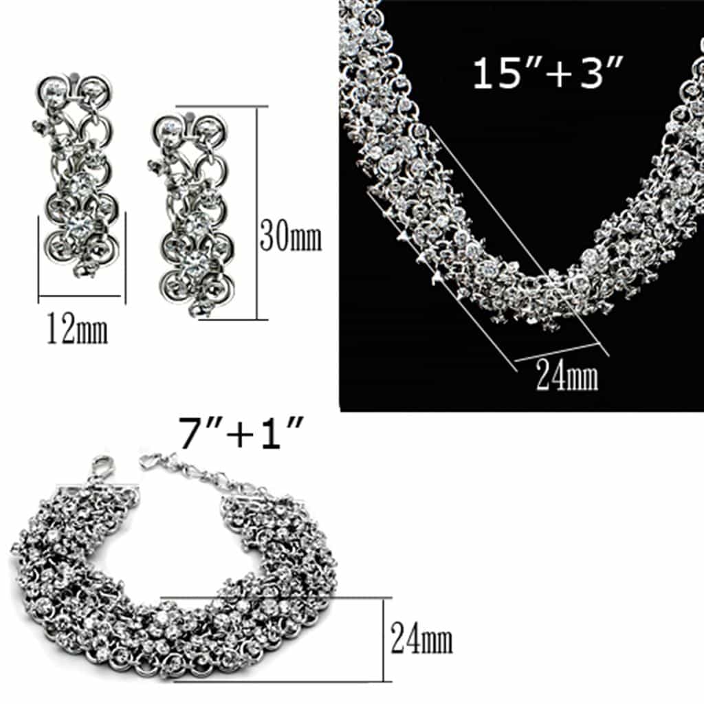 Brass Silver CZ Round Cluster Statement Jewelry Set view 5