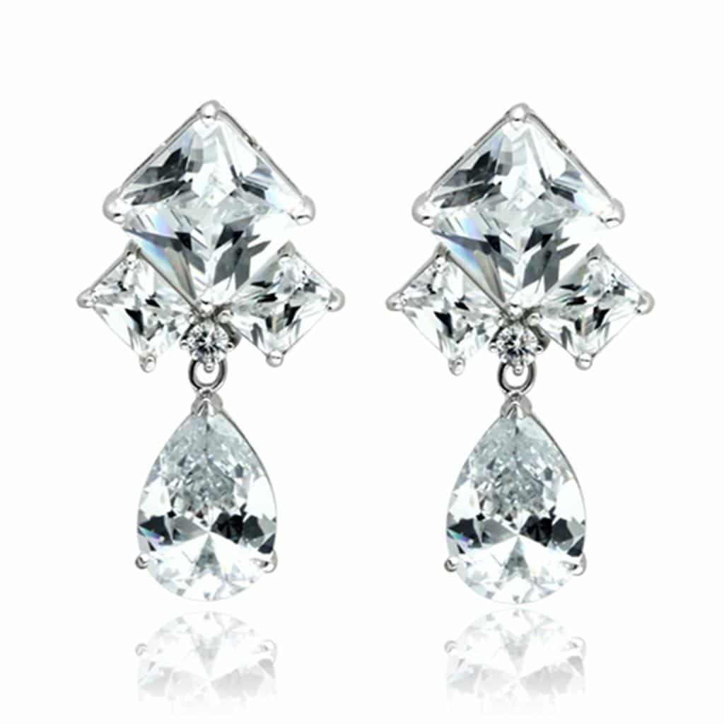 Brass Silver CZ Princess Cut Starburst Statement Jewelry Set view 2