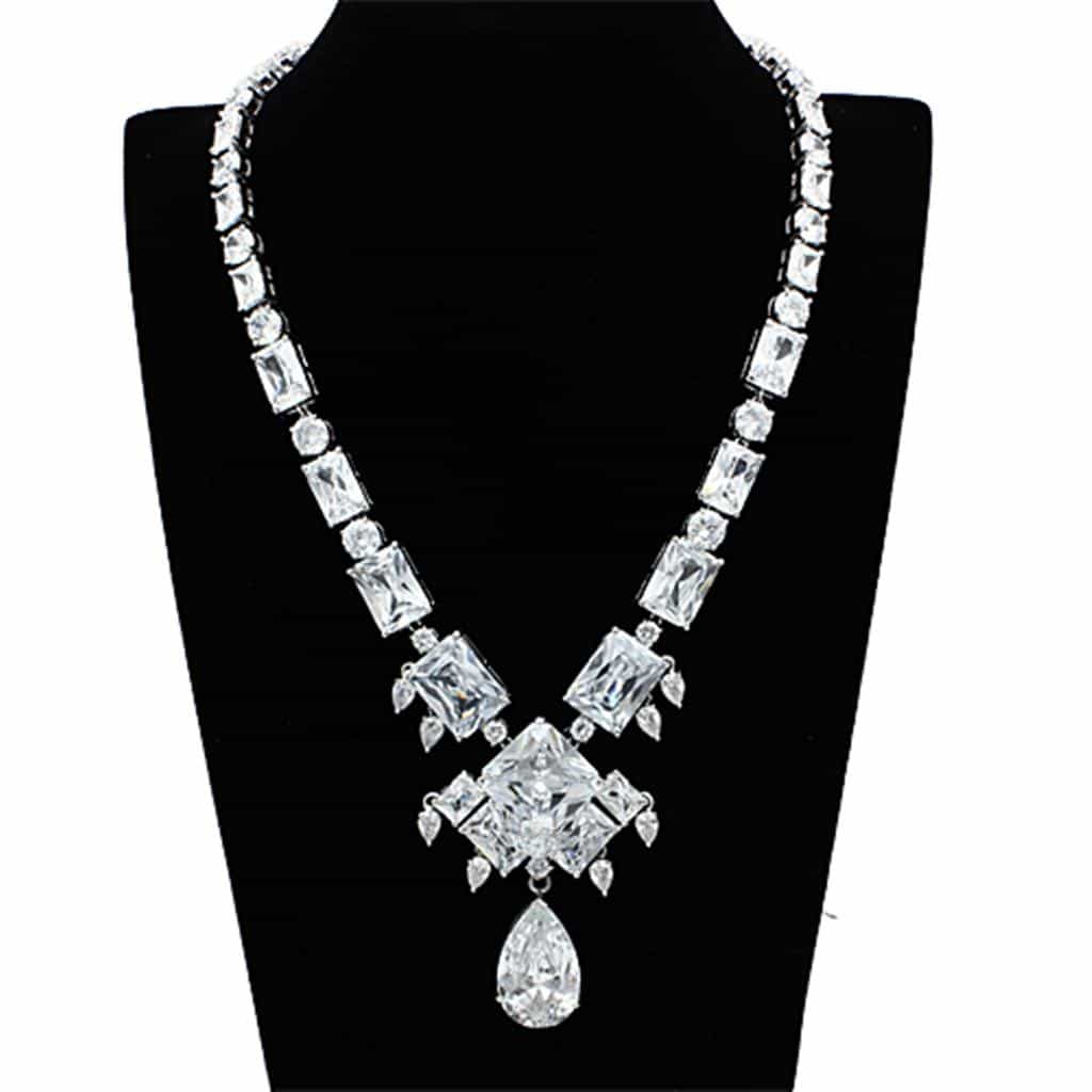 Brass Silver CZ Princess Cut Starburst Statement Jewelry Set view 4