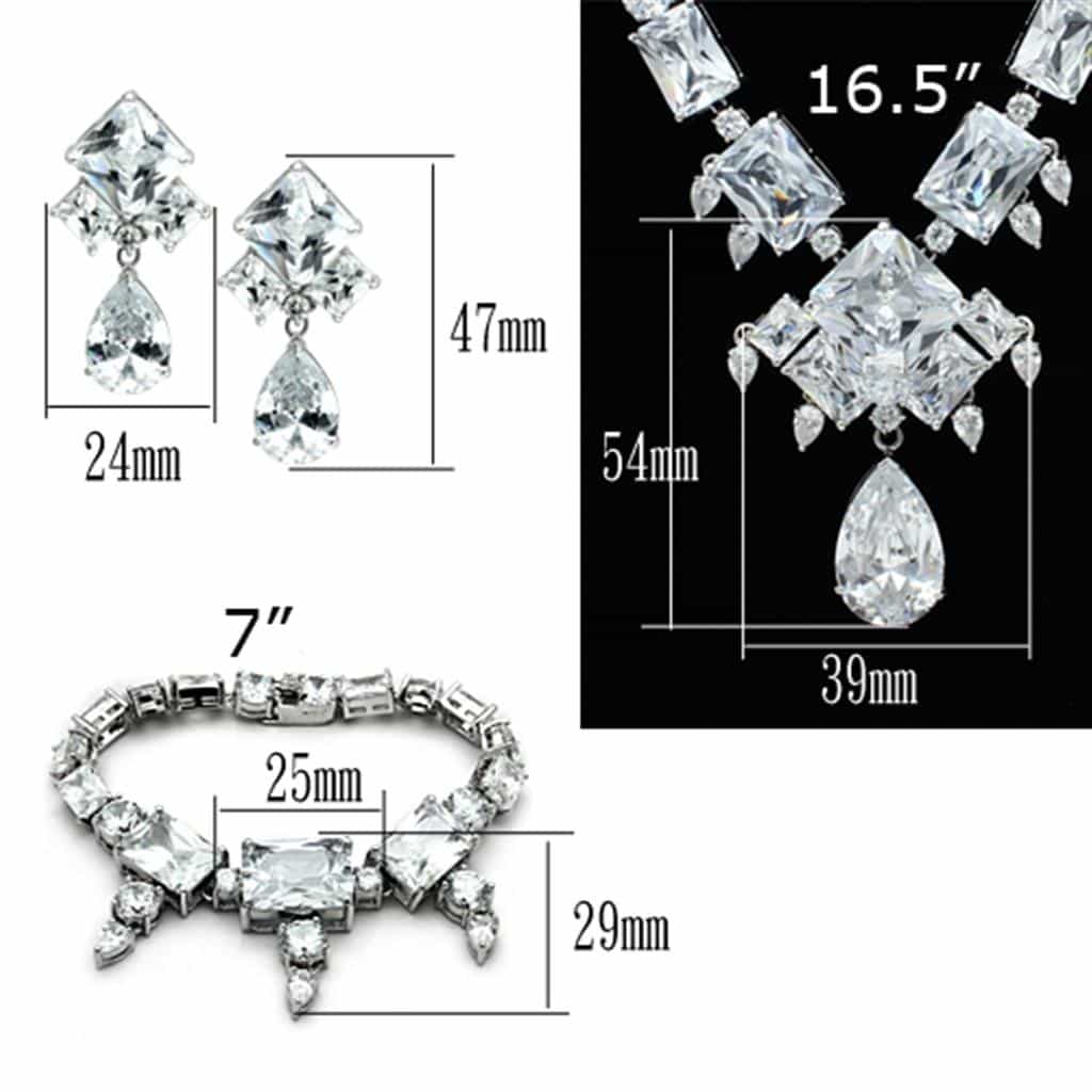 Brass Silver CZ Princess Cut Starburst Statement Jewelry Set view 5