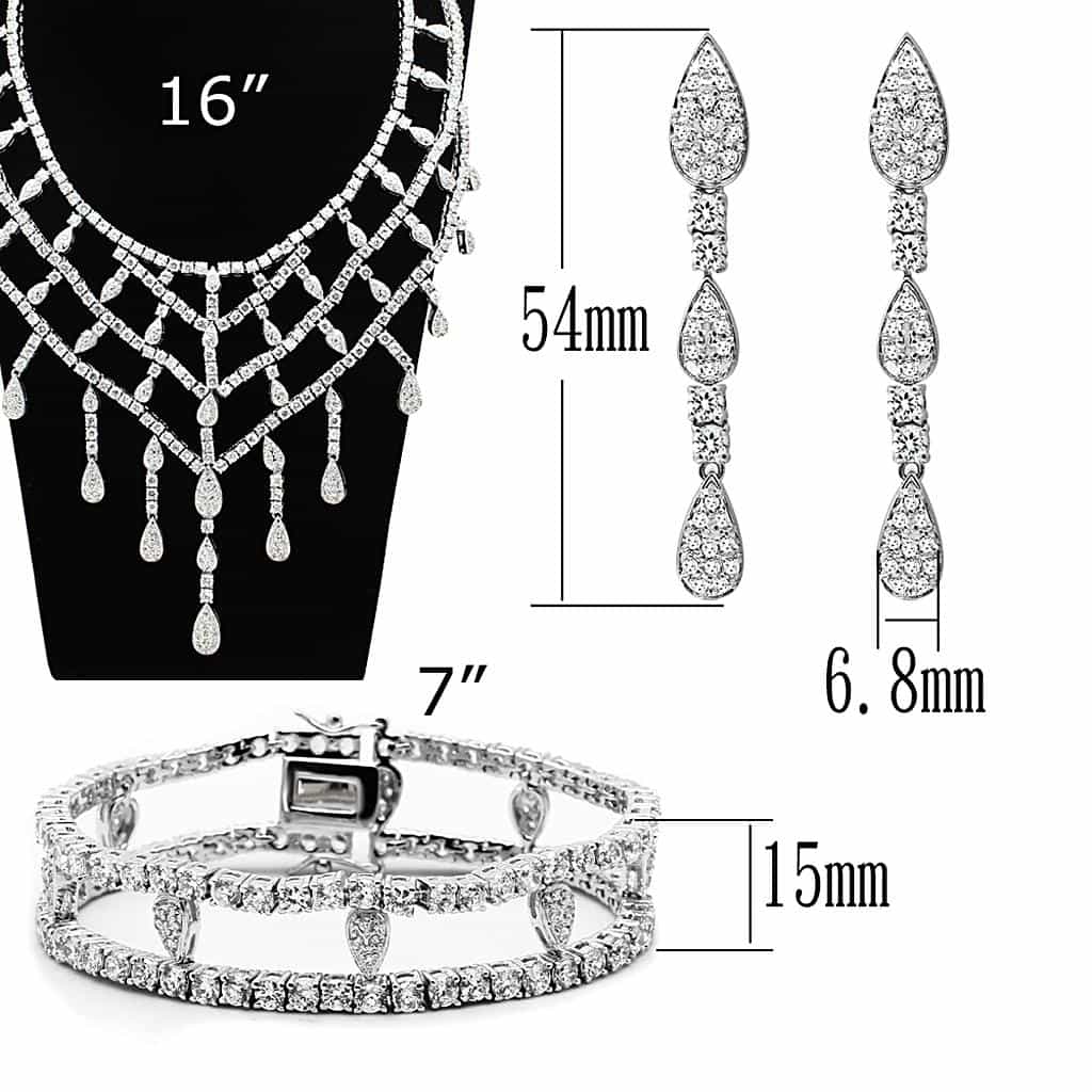 Brass Silver CZ Chandelier Cascade Statement Jewelry Set view 5