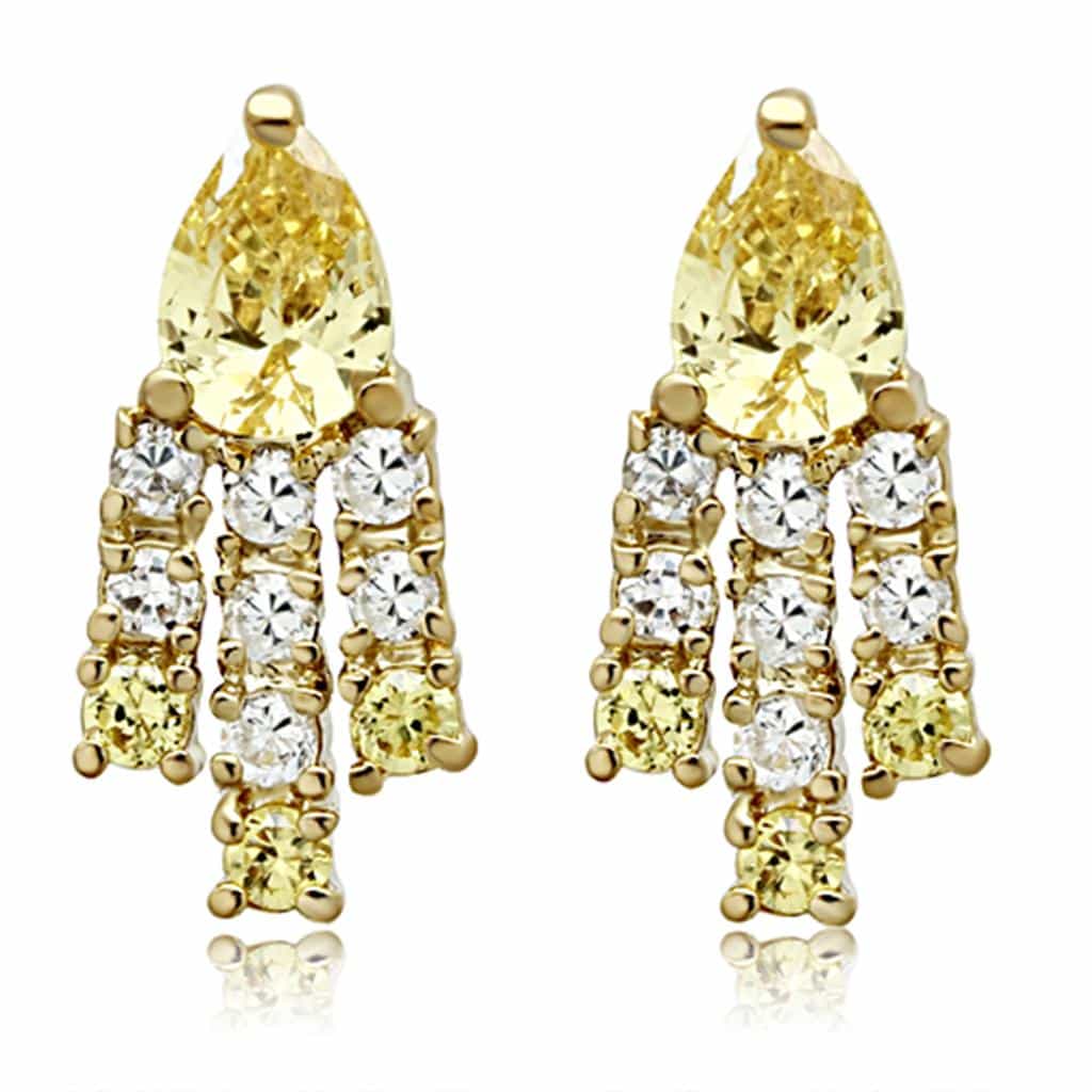 Brass Gold CZ Teardrop Chandelier Statement Jewelry Set view 2
