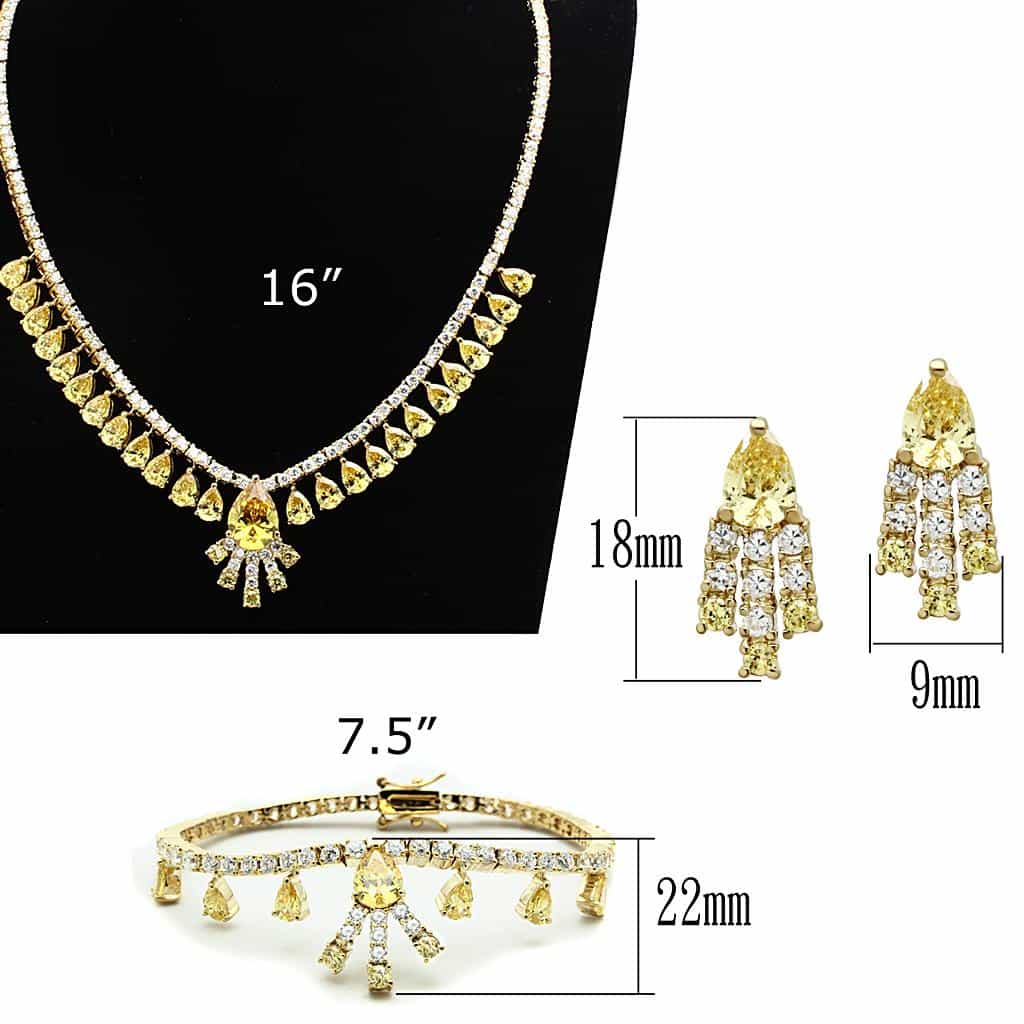 Brass Gold CZ Teardrop Chandelier Statement Jewelry Set view 5