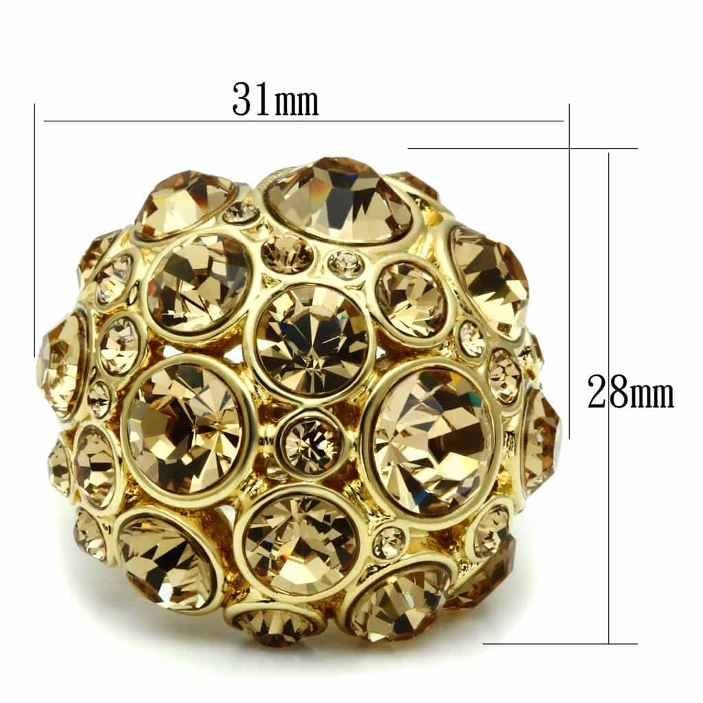 Brass Gold Champagne Crystal Bezel Bubble Dome Cocktail Ring view 2