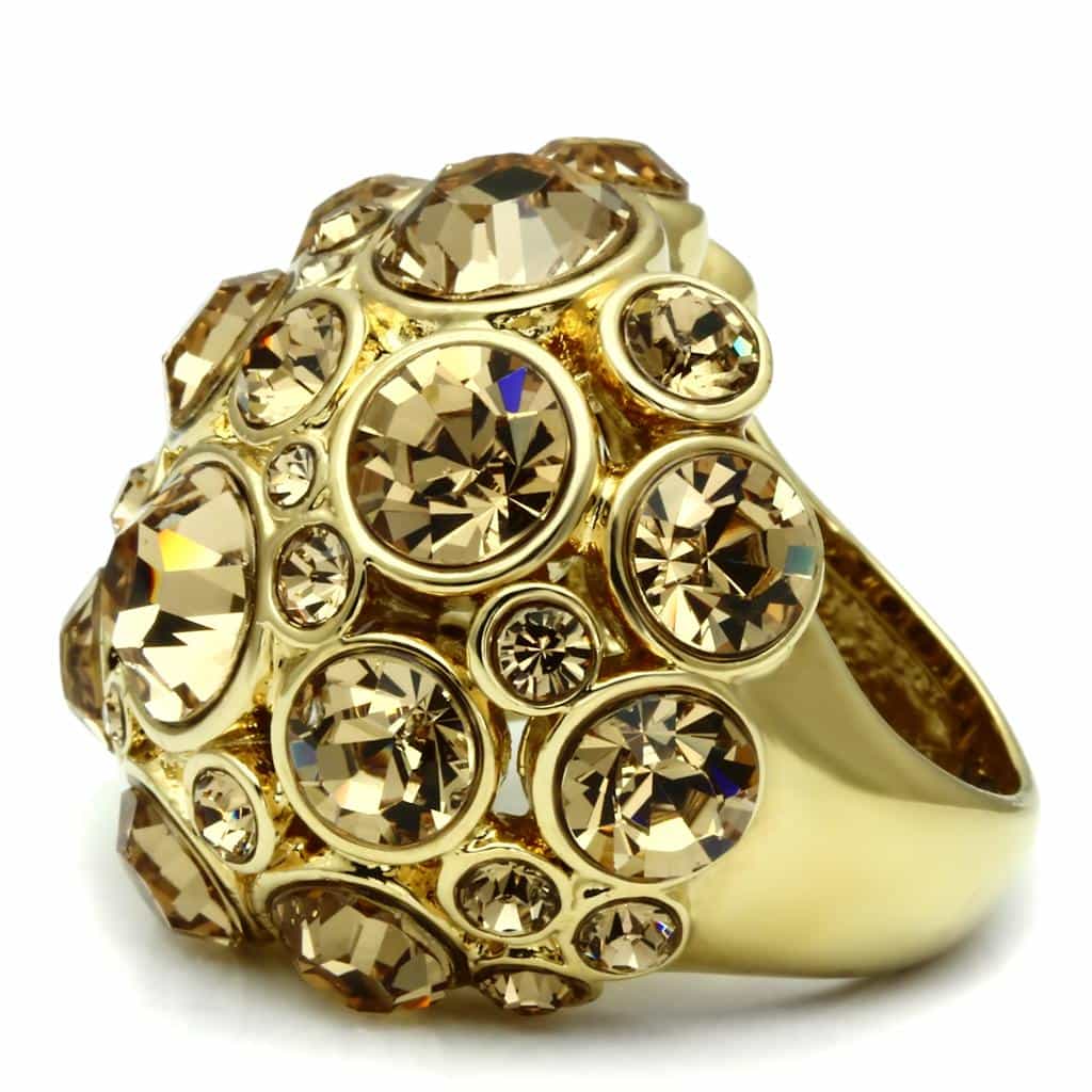 Brass Gold Champagne Crystal Bezel Bubble Dome Cocktail Ring view 3