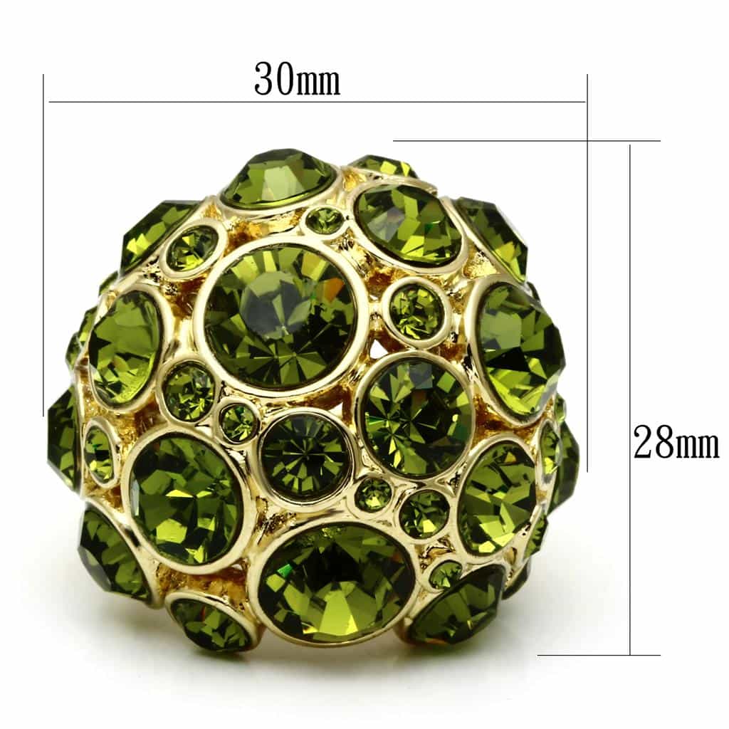 Brass Gold Olive Green Crystal Bezel Bubble Dome Cocktail Ring view 2
