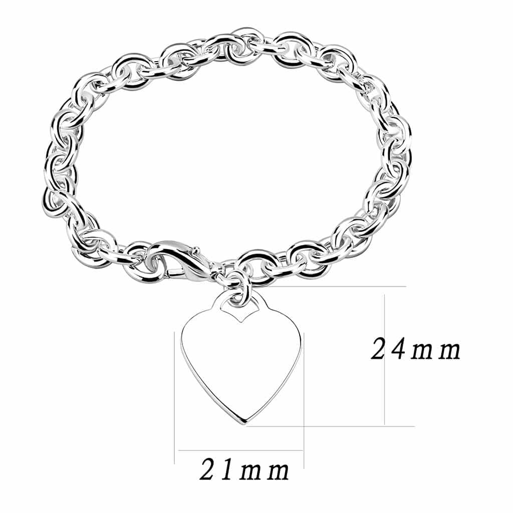 Brass Silver Heart Charm Chain Link Bracelet view 2
