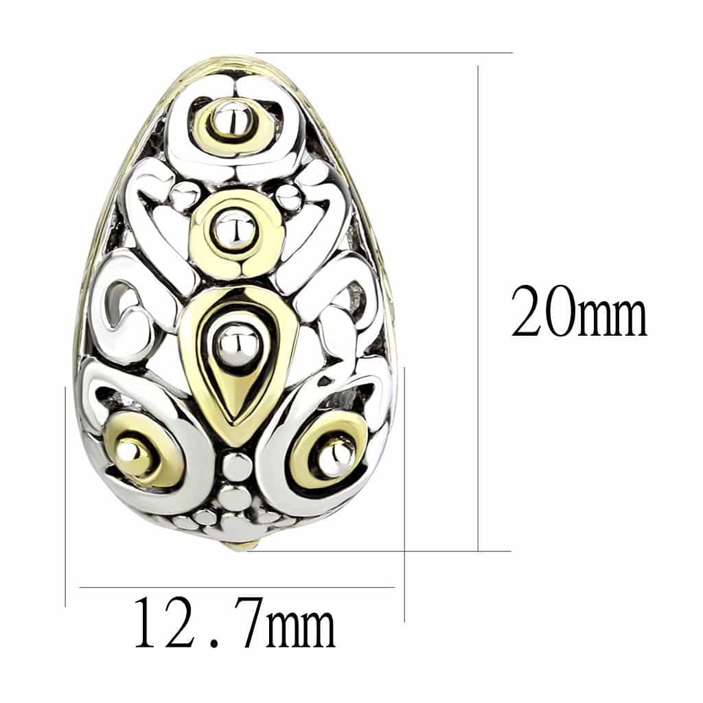 Brass Two Tone Gold Silver Filigree Scroll Teardrop Stud Earrings view 2