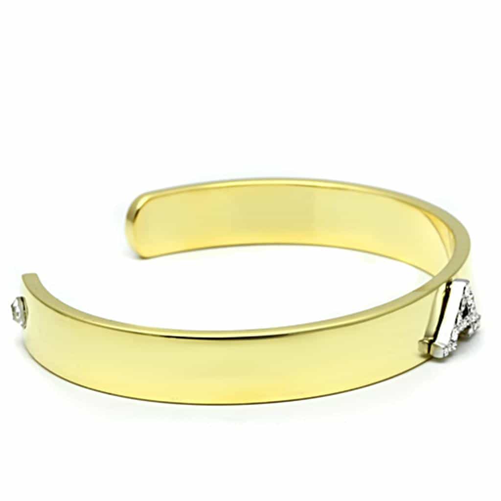 Brass Gold CZ Initial Letter A Open Cuff Bracelet view 3