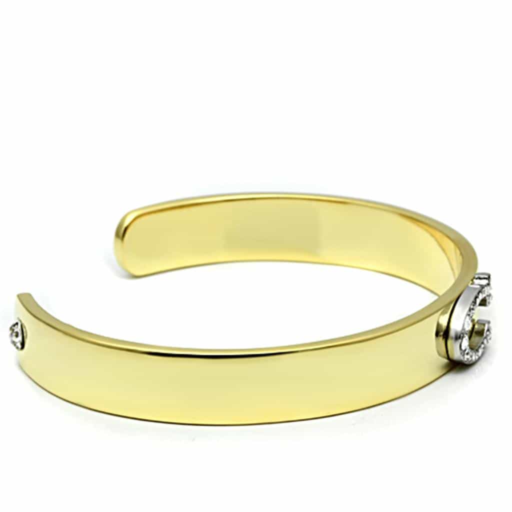 Brass Gold CZ Initial Letter C Open Cuff Bracelet view 3