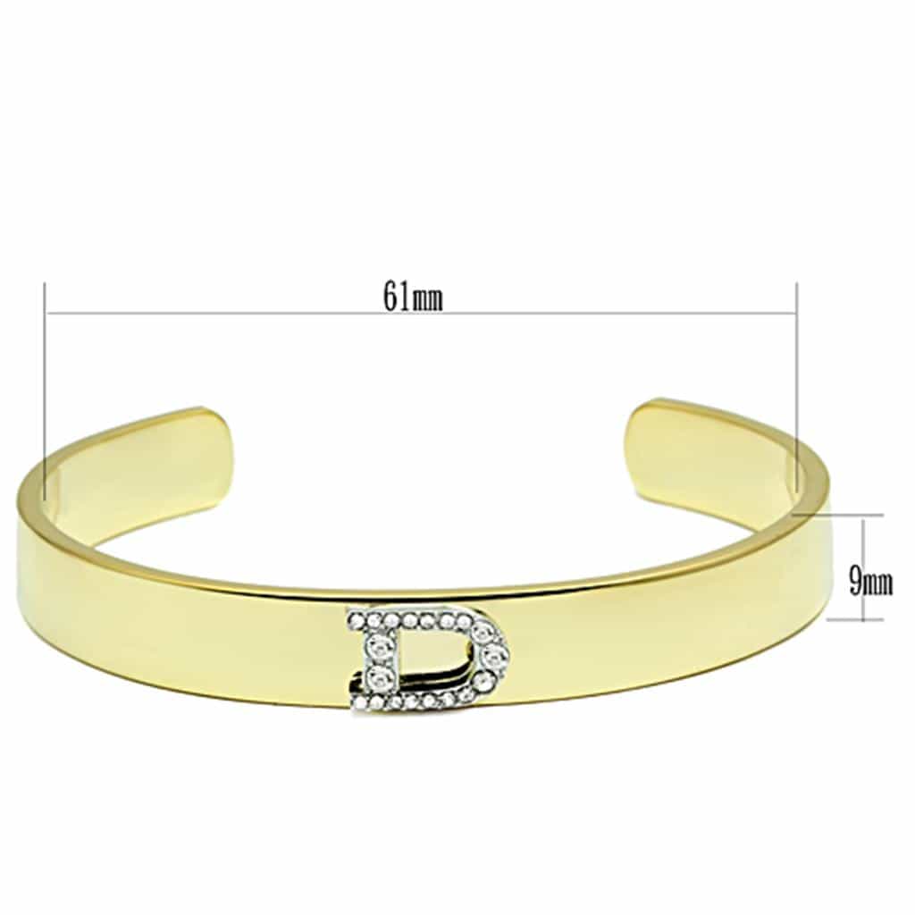 Brass Gold CZ Initial Letter D Open Cuff Bracelet view 2